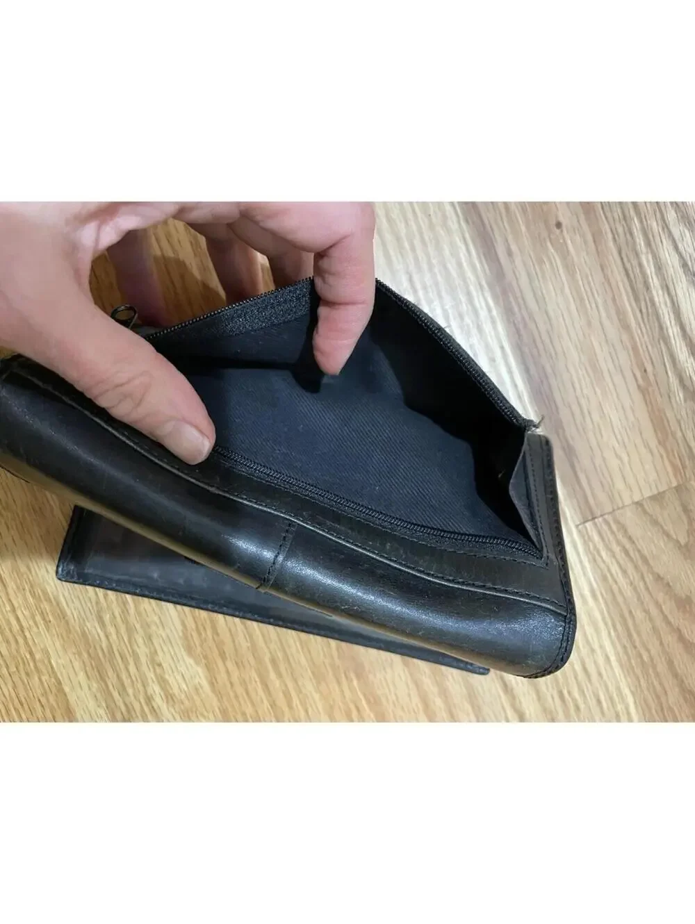 Vintage Fossil Black Genuine Leather Womens Trifold Wallet W/Outer Zipper Pocket